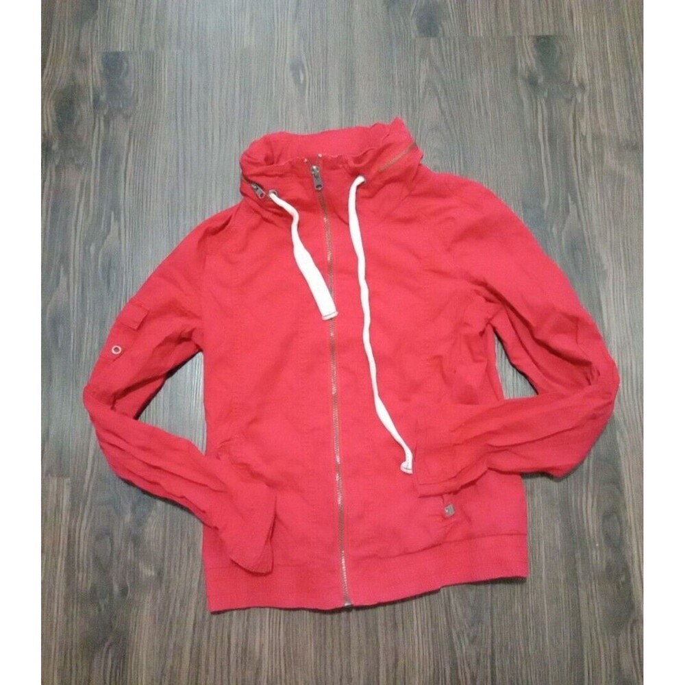 Garage Windbreaker Jacket Womens Size  Small Red Hooded Full Zip Long Sleeve